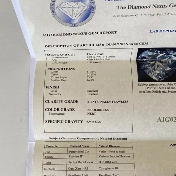 Diamond Nexus Solid 14K Solid Yellow Gold 1.71 carat Heart Pendent - Picture 10 of 11